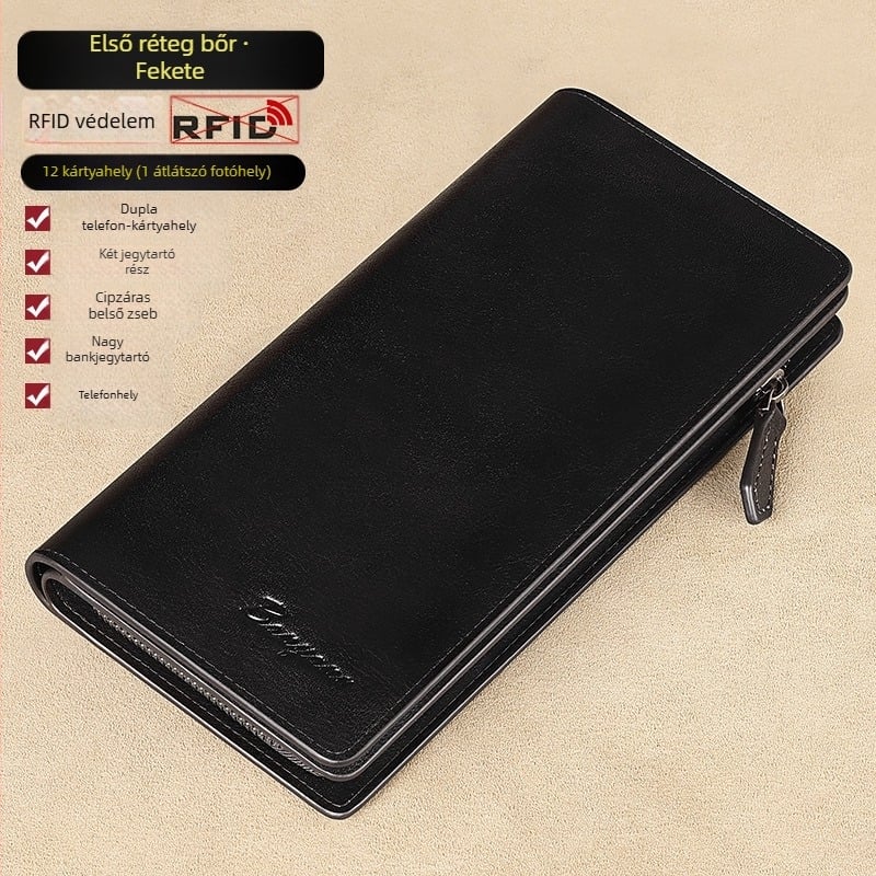 Bananu Férfi Hosszú Bőrpénztárca – valódi bőr első réteg, egyszínű, több kártya rekesz