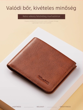 King Paul valódi bőrből készült pénztárca, első réteg marhabőrből, RFID védelem, üzleti stílus, egyszínű