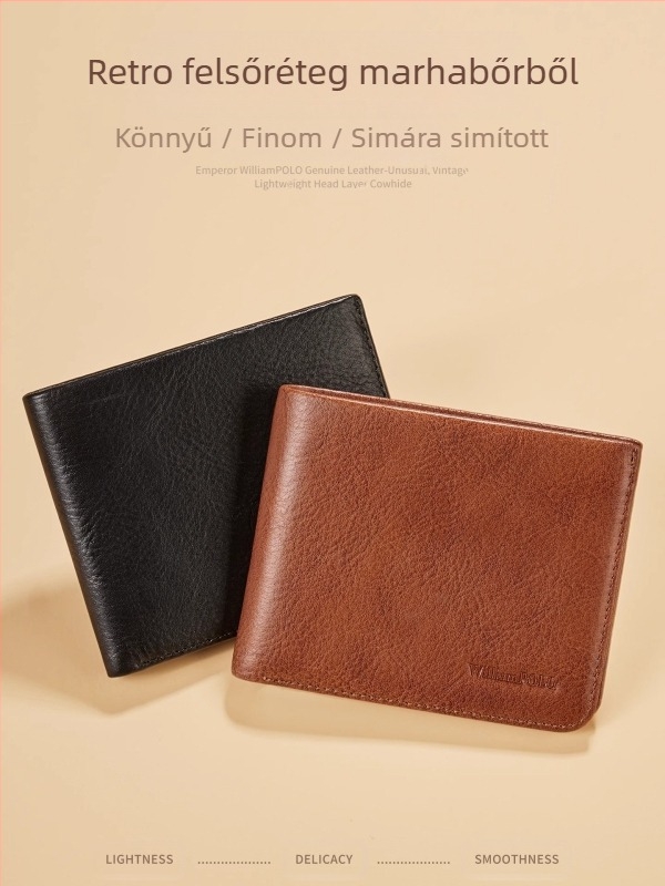 King Paul valódi bőrből készült pénztárca, első réteg marhabőrből, RFID védelem, üzleti stílus, egyszínű