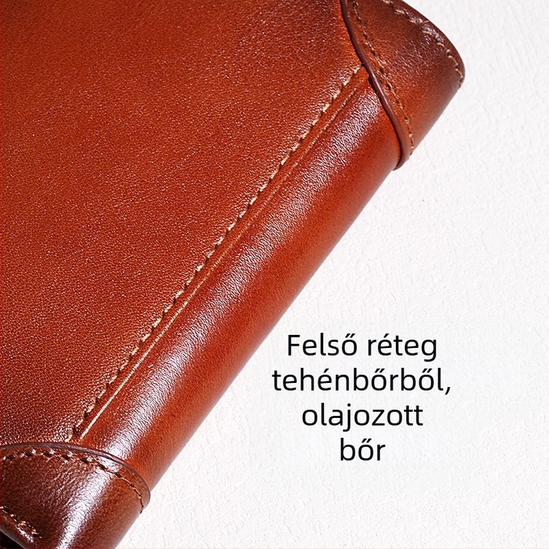 Férfi pénztárca valódi bőrből, első réteg marhabőr, kompakt háromoldalas kialakítás kártyatartókkal, poliészter bélés