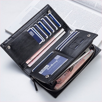 Baellerry férfi hosszú pénztárca SW006, PU bőr, üzleti stílus, csat és cipzár, bélés poliészter