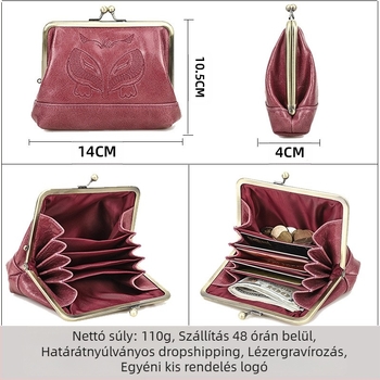 Black Angel női pénztárca – felső réteg marhabőr, hímzett, 1 hajtás, poliészter bélés