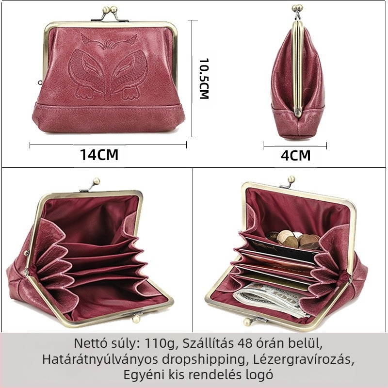 Black Angel női pénztárca – felső réteg marhabőr, hímzett, 1 hajtás, poliészter bélés