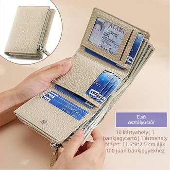 Valódi bőrből készült kártyatartó pénztárca cipzárral, ultra vékony, uniszex, első réteg borjúbőrből, bélés poliészter