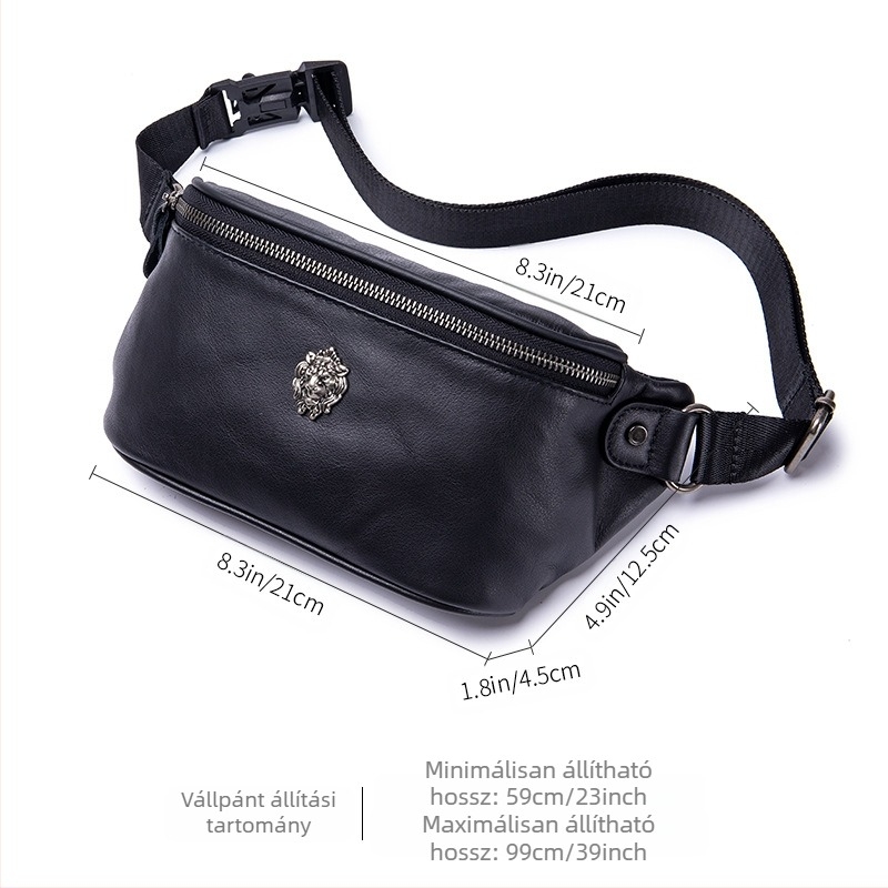 Férfi derék táska valódi bőrből – első réteg marhabőrből, lélegző bélés poliészterrel, crossbody