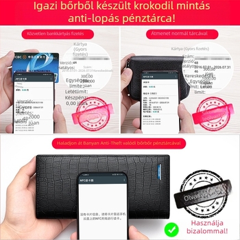 Férfi hosszú pénztárca-klatch, krokodil mintás első rétegű marhabőrből, városi minimalista stílus