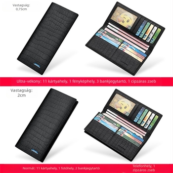 Férfi hosszú pénztárca-klatch, krokodil mintás első rétegű marhabőrből, városi minimalista stílus