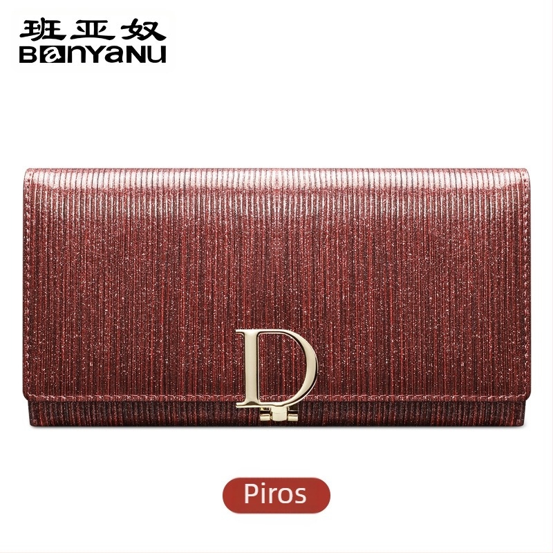 Női hosszú pénztárca valódi bőrből, kétszálas marhabőr konstrukció, csíkos minta, városi minimalizmus stílus, nagy kapacitás és több kártyatartó