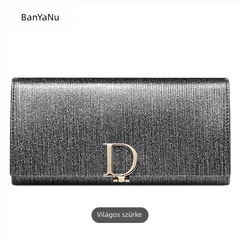 Női hosszú pénztárca valódi bőrből, kétszálas marhabőr konstrukció, csíkos minta, városi minimalizmus stílus, nagy kapacitás és több kártyatartó