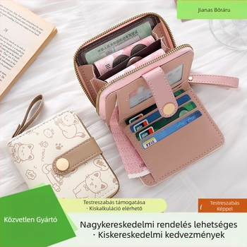 Női japán stílusú csatos rövid pénztárca, PU anyag, Janus márka, anime karikatúra mintázat, friss és édes stílus