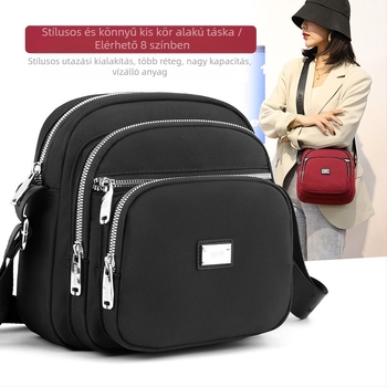 Oxford anyagú crossbody táska, városi letisztultság, kis négyzet alakú, horizontális forma, cipzáras zárás