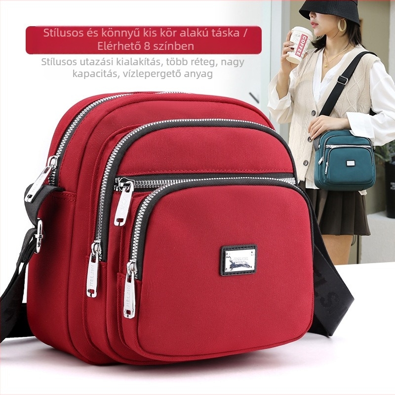 Oxford anyagú crossbody táska, városi letisztultság, kis négyzet alakú, horizontális forma, cipzáras zárás