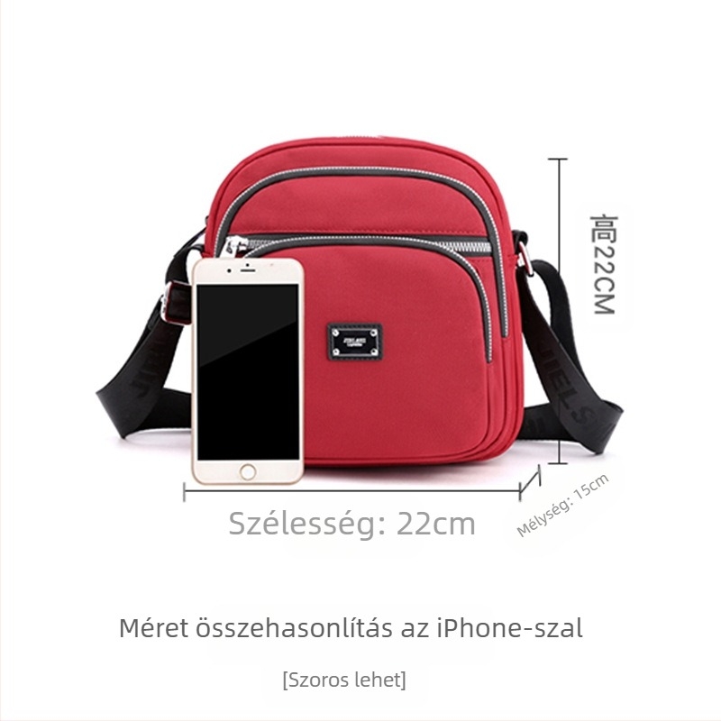 Oxford anyagú crossbody táska, városi letisztultság, kis négyzet alakú, horizontális forma, cipzáras zárás