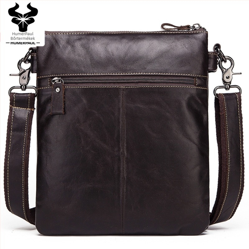 Férfi válltáska valódi bőrből, felső réteg marhabőrből, modell HL-MH553, poliészter bélés, egyszínű dizájn