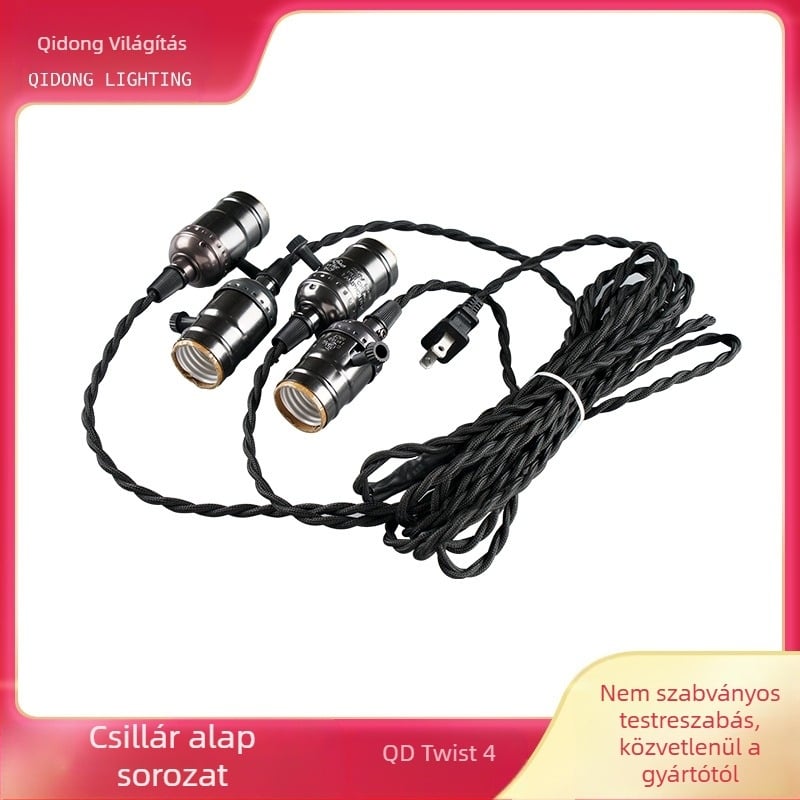 Csavart kapcsolós lámpakapcsoló kábel, 110-250V, 4A, fonott vezeték + fém + műanyag, 210°C hőálló