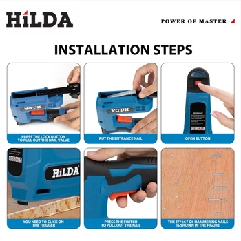 HILDA Vezeték nélküli lítium akkumulátoros szögezőpisztoly, elektromos egyenes szögező famegmunkáláshoz, hordozható háztartási használatra, 3.6V