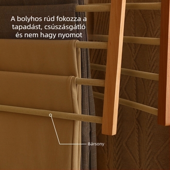 Fából készült filcelt felületű nadrágakasztó, gardróbhoz, többszintű, csúszásmentes