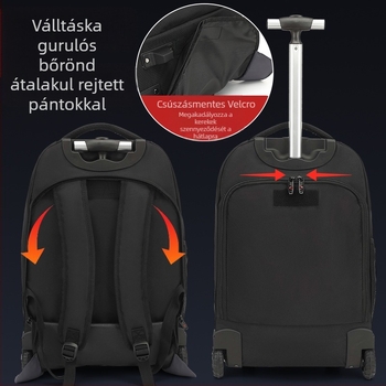 KINGSGEAR Oxford anyagú hátizsák gurulós kerekekkel; légáteresztő, vízálló és kopásálló; gerincvédelem; ívelt vállpánt; iskolai használatra tervezve.