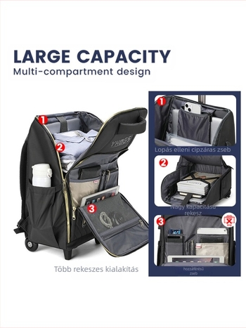 Unisex görgős utazó hátizsák poliészterből, cipzáros nyitás, súly 2,5 kg