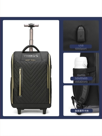 Unisex görgős utazó hátizsák poliészterből, cipzáros nyitás, súly 2,5 kg