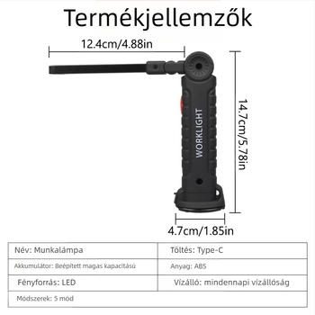 Kültéri hordozható LED munkalámpa – több fényforrású világítás, újratölthető, 10W, 1200mAh, 360° forgás, hatótáv 500 m-ig