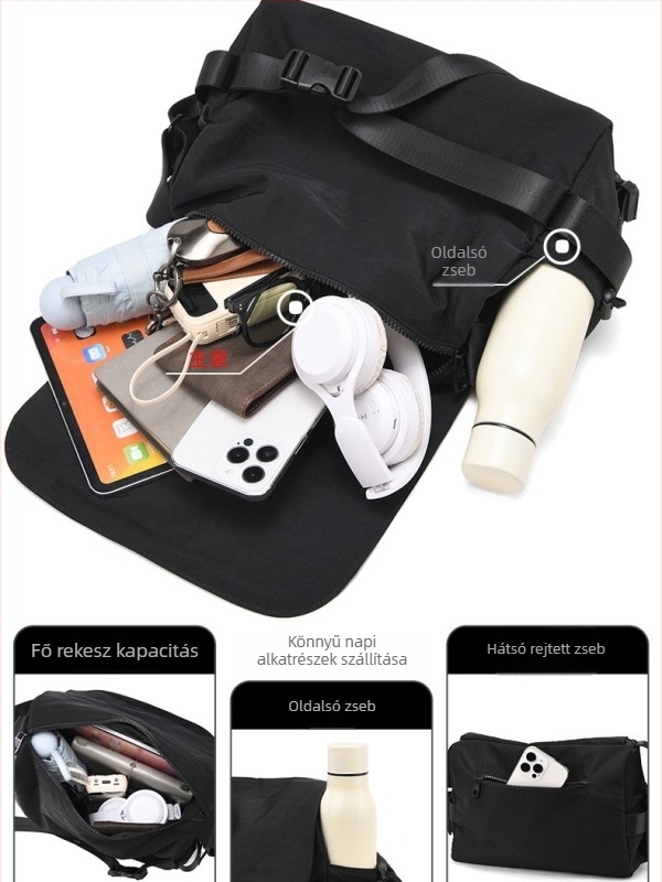 Férfi vállon átvetős táska - Nagy kapacitás, Utcai stílus, Napi használat (Vízlepergető anyag; Poliészter bélés; Légáteresztő; Száraz-nedves elválasztás)