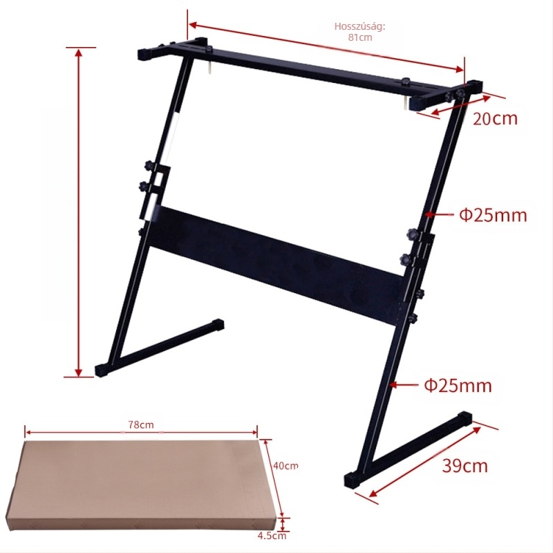 Z-típusú állítható elektronikus zongoraállvány, vas váz, kompatibilis 54–61 billentyűs billentyűzetekkel, modell F