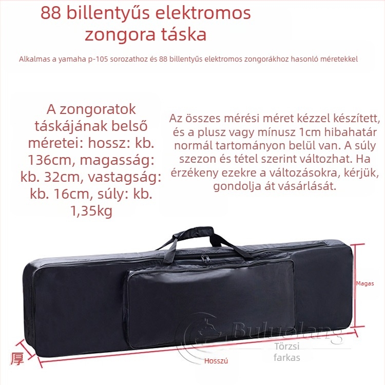 88‑billentyűs digitális zongora táska hátizsákként, Oxford anyag, 210D bélés, kézi pánt