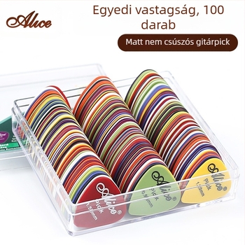 ABS gitárpickek készlet, 100 db, különböző vastagságok 0,58–1,5 mm, dobozban