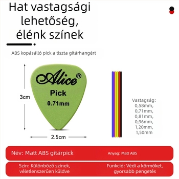 ABS gitárpickek készlet, 100 db, különböző vastagságok 0,58–1,5 mm, dobozban
