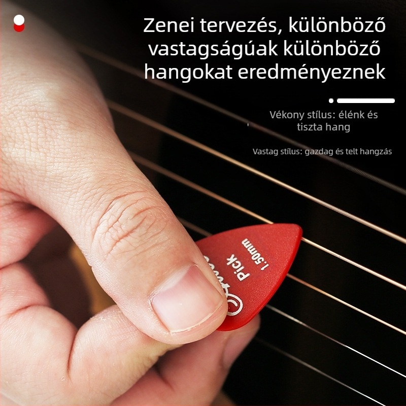 ABS gitárpickek készlet, 100 db, különböző vastagságok 0,58–1,5 mm, dobozban