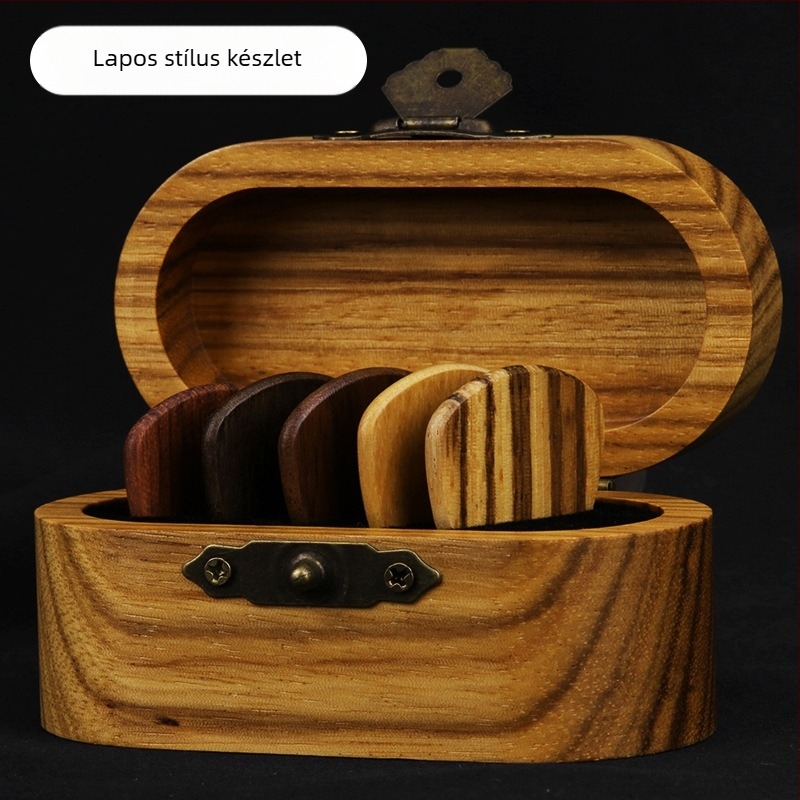 Kézzel készített tömörfa gitárpik doboz — tároló doboz, fa ajándékdoboz