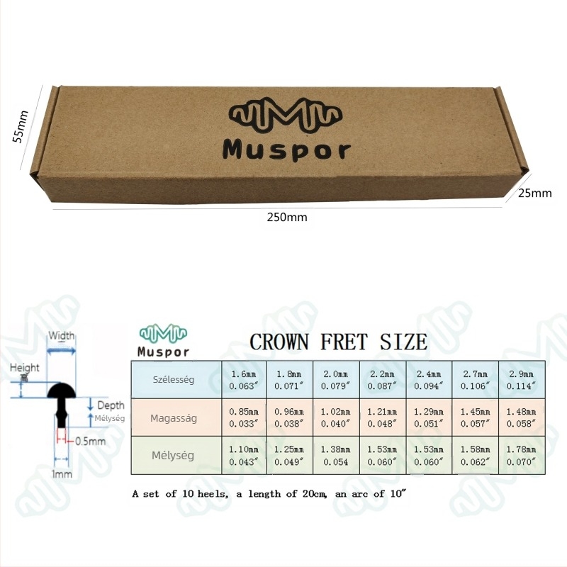 Muspor Guitar Fret Wire — 10-darab, Cupronickel/Brass, tálcás csomagolás, 95 g