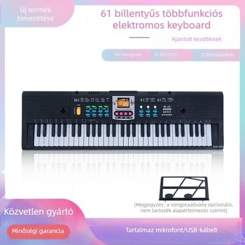 Gyerekeknek szánt elektronikus billentyűzet, 61 billentyűs, multifunkcionális mikrofonnal és tápegységgel; anyag: műanyag; eredet: Fujian; korosztály: 4–6 év; 3C tanúsítvány 2014152202012591