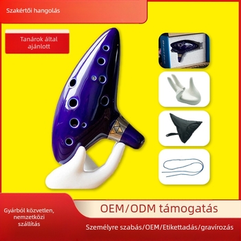 12-lyukas kerámia ocarina C hangnemben, glazúrozott porcelán, forróbélyegzett dísz, kínai stílusú dizájn