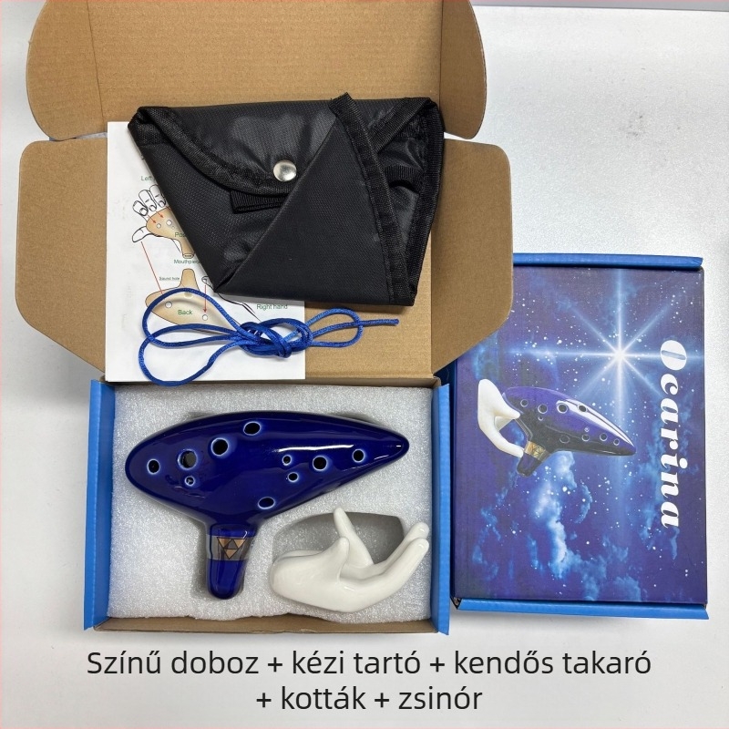 12-lyukas kerámia ocarina C hangnemben, glazúrozott porcelán, forróbélyegzett dísz, kínai stílusú dizájn