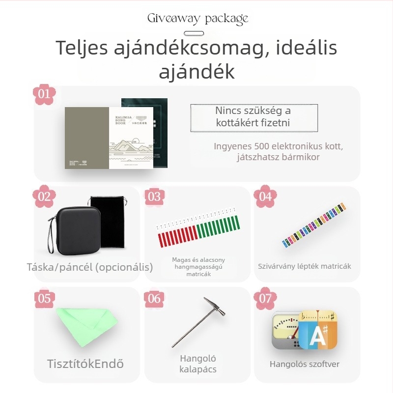 Huashu kalimba – akril, 17 hang, gyerekeknek