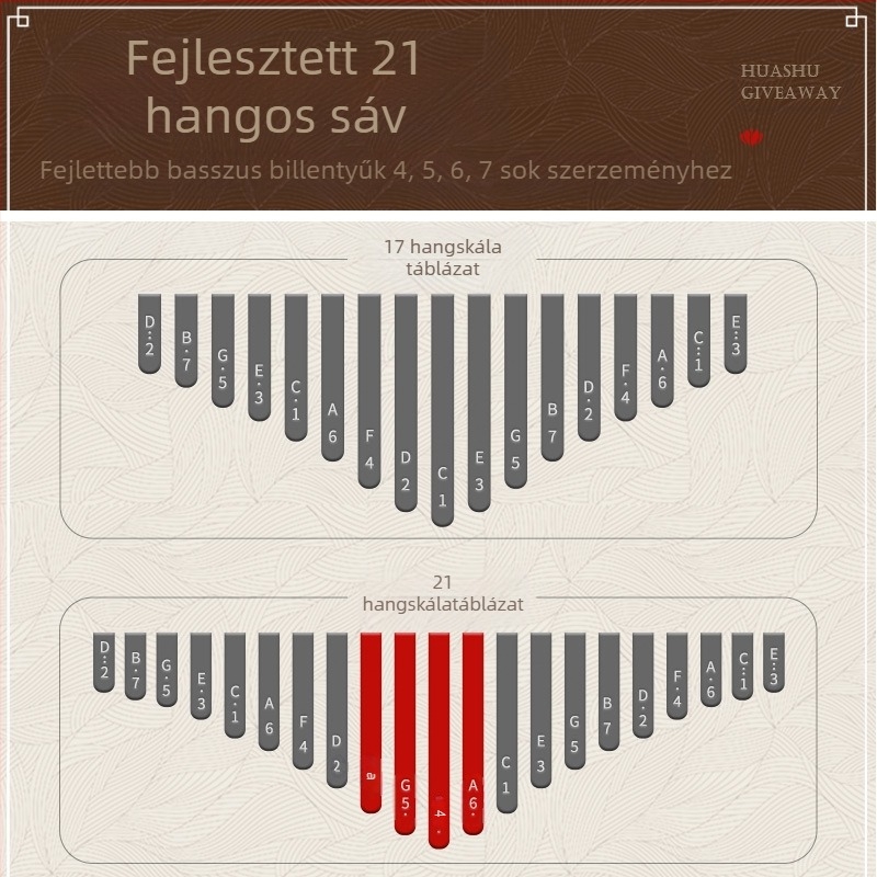Huashu kalimba – akril, 17 hang, gyerekeknek