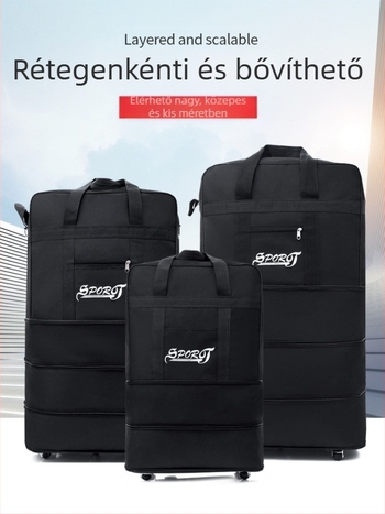 Kerékes utazótáska - Oxford anyag, lélegző, vízálló, szigetelt, kopásálló, bővíthető.