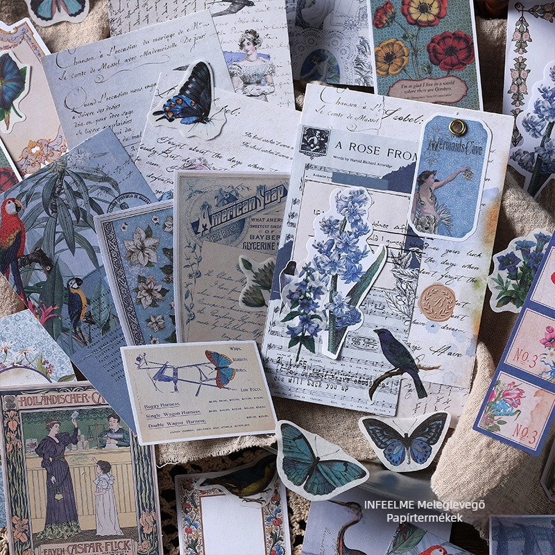 DIY naplóhoz dekoratív alaplap virágmotívumokkal, Infeel.me Flower and Wine sorozat, japán stílusú nyomtatás, 4 dizájn, ragasztásra alkalmas