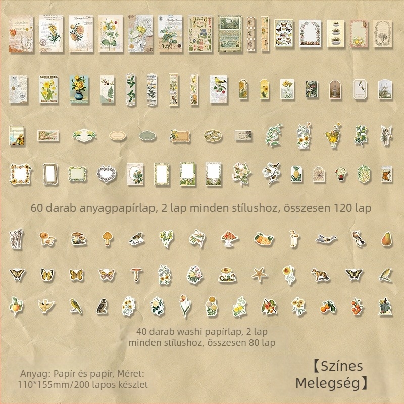 DIY naplóhoz dekoratív alaplap virágmotívumokkal, Infeel.me Flower and Wine sorozat, japán stílusú nyomtatás, 4 dizájn, ragasztásra alkalmas