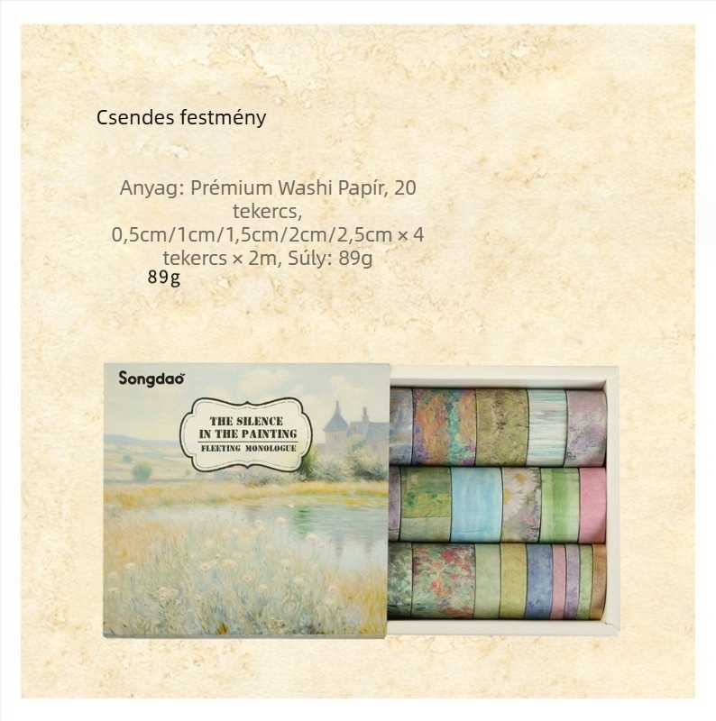 Washi-szalag dobozolt ajándékcsomag – antik/retro stílusú napló- és kollázs készítéséhez, papíralapú DIY anyagokkal és dekoratív matricákkal