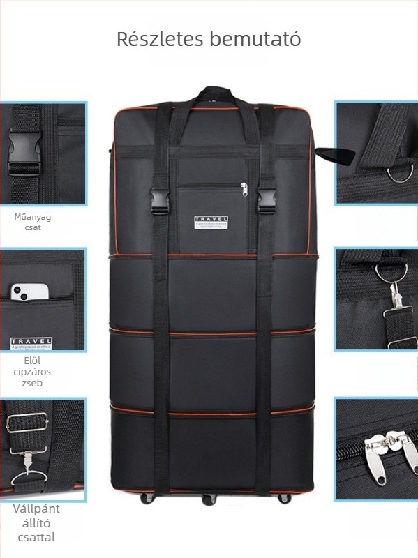 Feiyi 56-75L utazótáska Oxford anyagból, vízálló, összecsukható, teleszkópos kerékkel