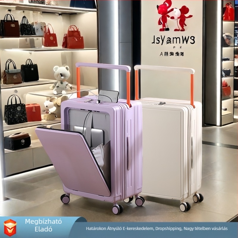 Előnyílású kézipoggyász ABS+PC, TSA kombinációs zár, tág belső tér száraz/nedves elkülönítéssel és önálló elülső rekesz, univerzális kerekek