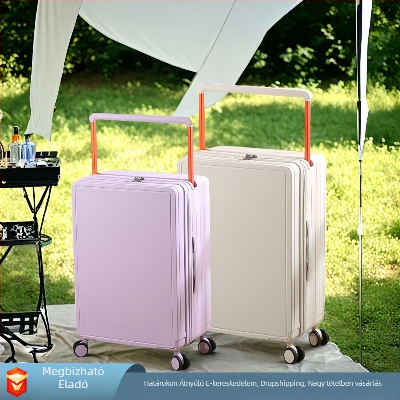 Előnyílású kézipoggyász ABS+PC, TSA kombinációs zár, tág belső tér száraz/nedves elkülönítéssel és önálló elülső rekesz, univerzális kerekek