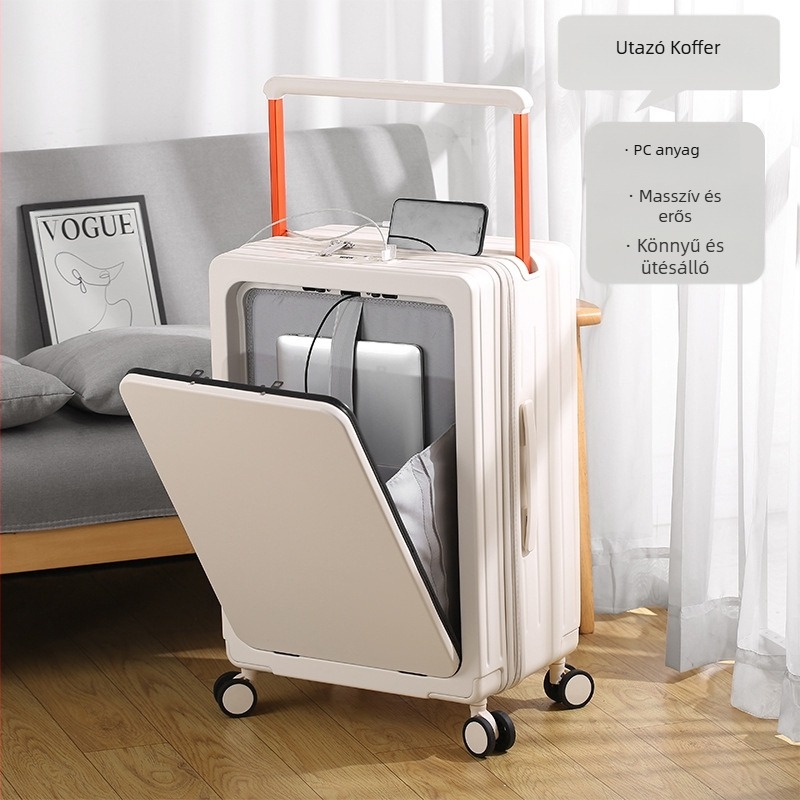 Előnyílású kézipoggyász ABS+PC, TSA kombinációs zár, tág belső tér száraz/nedves elkülönítéssel és önálló elülső rekesz, univerzális kerekek