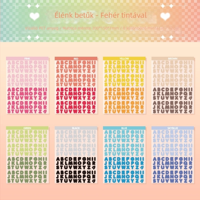 MOYL Betűk Sorozat matricák – Átlátszó PET, Vízálló matricák naplóhoz, Modern egyszerű stílus, Nyomtatás