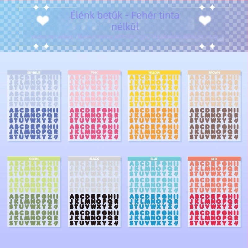 MOYL Betűk Sorozat matricák – Átlátszó PET, Vízálló matricák naplóhoz, Modern egyszerű stílus, Nyomtatás
