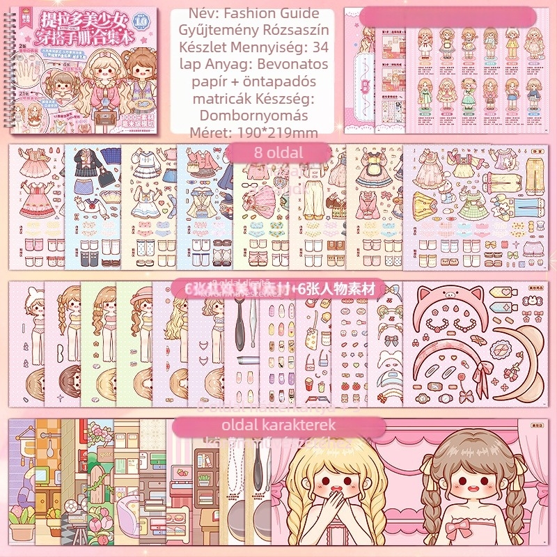 Tirado Lányok öltöztető matricás könyve – Hercegnő öltözködési jelenetek, Bevonatos papír, Nyomtatott matricák, Kézzel készített