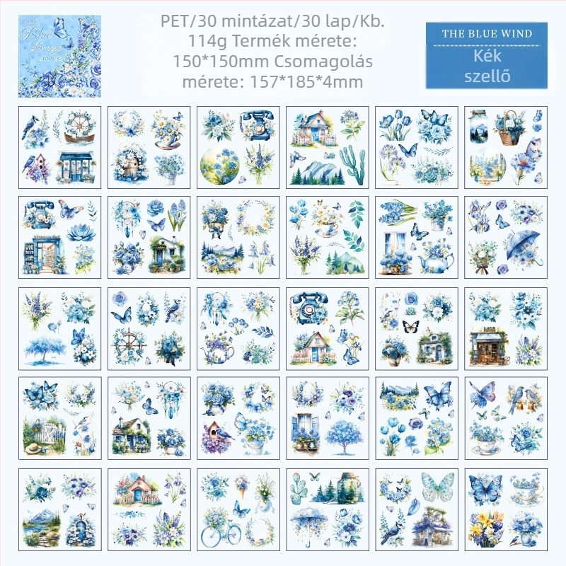 Yuezhen Tervező matricák könyve - Öntapadós, Retro Wind stílus, Nyomtatás